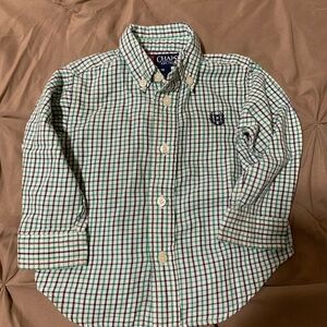 Chaps Kids Button Down Shirt in Green and White Plaid